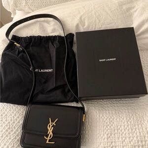 Saint Laurent Small Solferino Black Crossbody Bag with Gold Accents